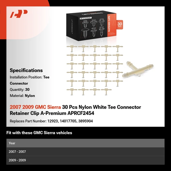 2007 2009 GMC Sierra 30 Pcs Nylon White Tee Connector Retainer Clip A-Premium APRCF2454