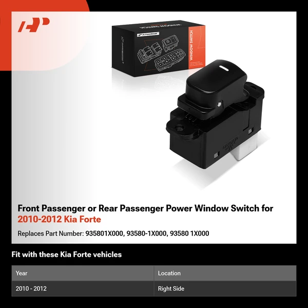 Front Passenger or Rear Passenger Power Window Switch for 2010-2012 Kia Forte
