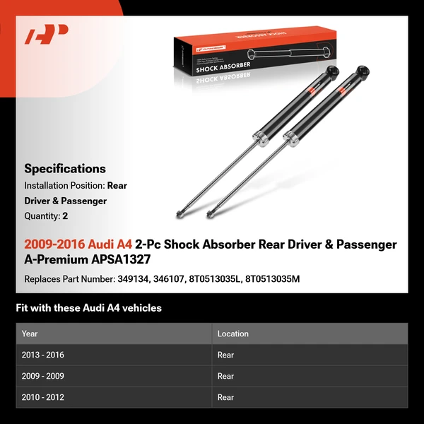 2009-2016 Audi A4 2-Pc Shock Absorber Rear Driver & Passenger A-Premium APSA1327