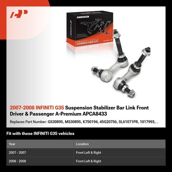 2007-2008 INFINITI G35 Suspension Stabilizer Bar Link Front Driver & Passenger A-Premium APCA8433