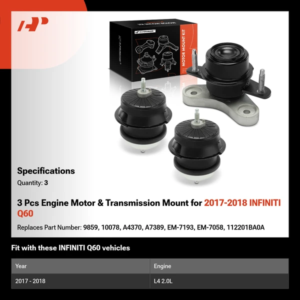 3 Pcs Engine Motor & Transmission Mount for 2017-2018 INFINITI Q60