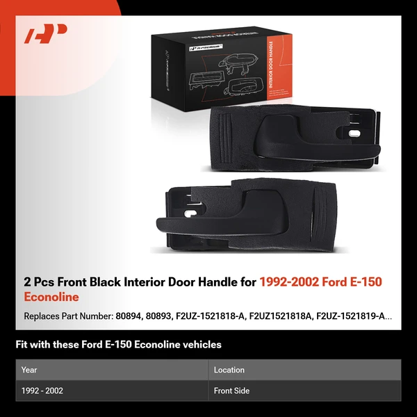 2 Pcs Front Black Interior Door Handle for 1992-2002 Ford E-150 Econoline