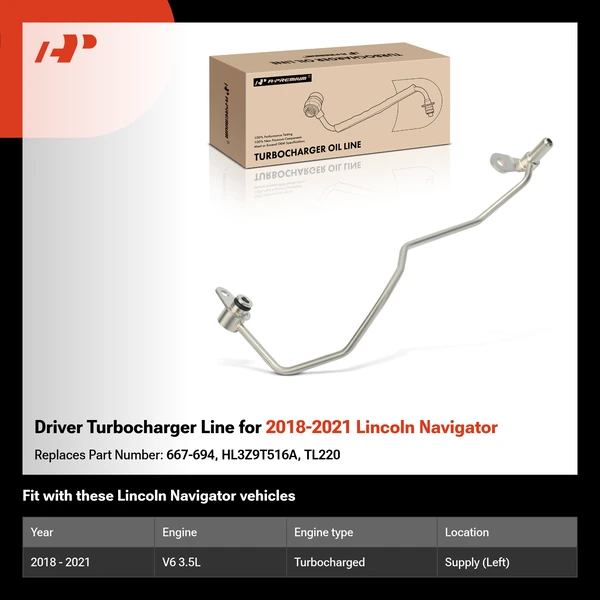 Driver Turbocharger Line for 2018-2021 Lincoln Navigator