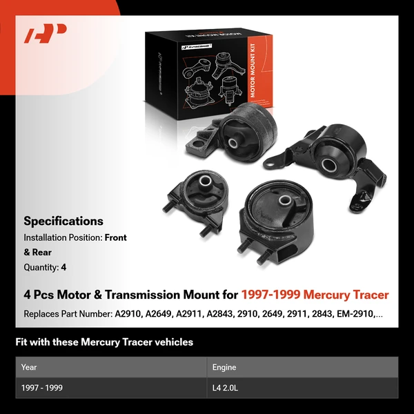 4 Pcs Motor & Transmission Mount for 1997-1999 Mercury Tracer