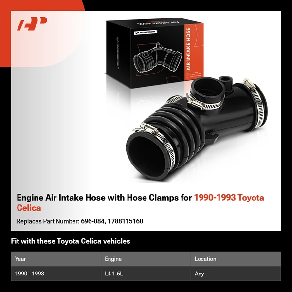 Engine Air Intake Hose with Hose Clamps for 1990-1993 Toyota Celica