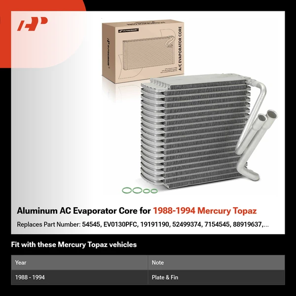 Aluminum AC Evaporator Core for 1988-1994 Mercury Topaz