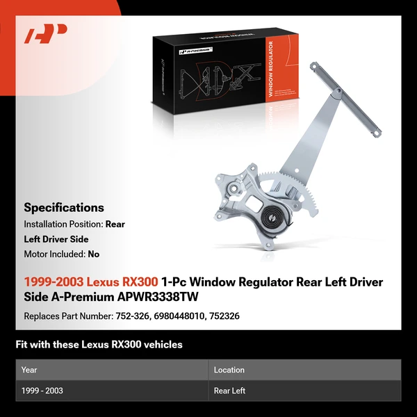 1999-2003 Lexus RX300 1-Pc Window Regulator Rear Left Driver Side A-Premium APWR3338TW