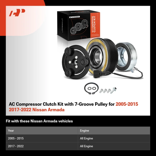 AC Compressor Clutch Kit with 7-Groove Pulley for 2005-2015 2017-2022 Nissan Armada