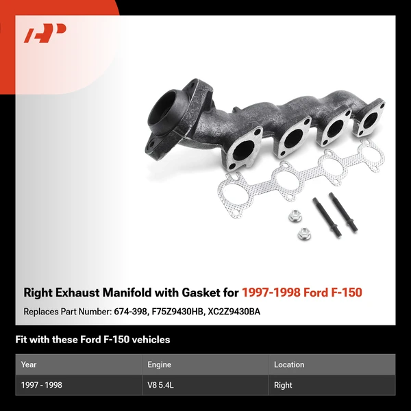 Right Exhaust Manifold with Gasket for 1997-1998 Ford F-150