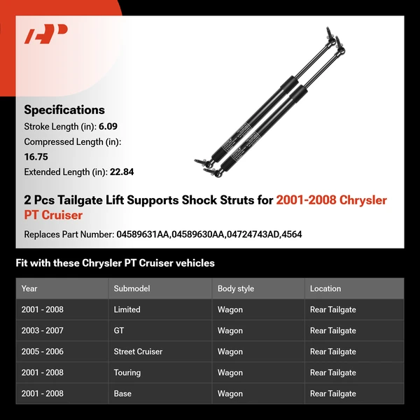 2 Pcs Tailgate Lift Supports Shock Struts for 2001-2008 Chrysler PT Cruiser