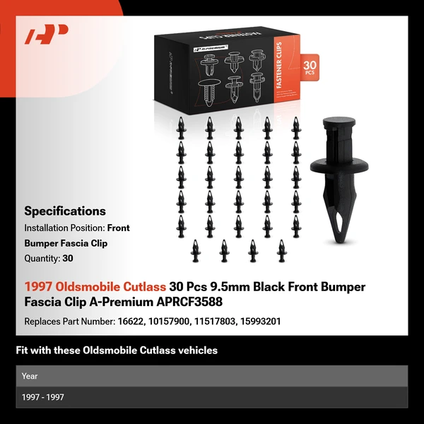 1997 Oldsmobile Cutlass 30 Pcs 9.5mm Black Front Bumper Fascia Clip A-Premium APRCF3588