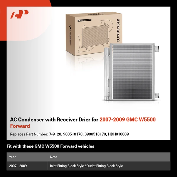 AC Condenser with Receiver Drier for 2007-2009 GMC W5500 Forward