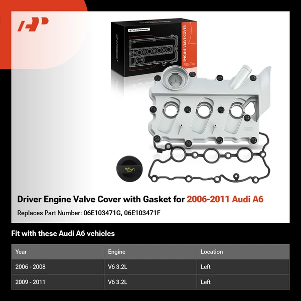 Driver Engine Valve Cover with Gasket for 2006-2011 Audi A6