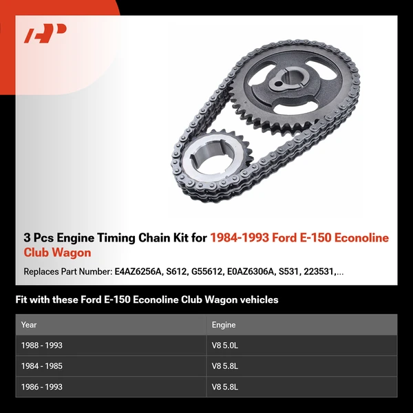 3 Pcs Engine Timing Chain Kit for 1984-1993 Ford E-150 Econoline Club Wagon
