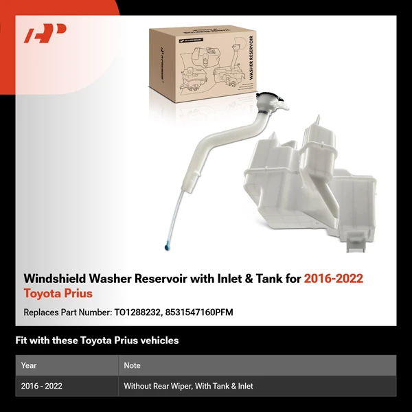 Windshield Washer Reservoir with Inlet & Tank for 2016-2022 Toyota Prius