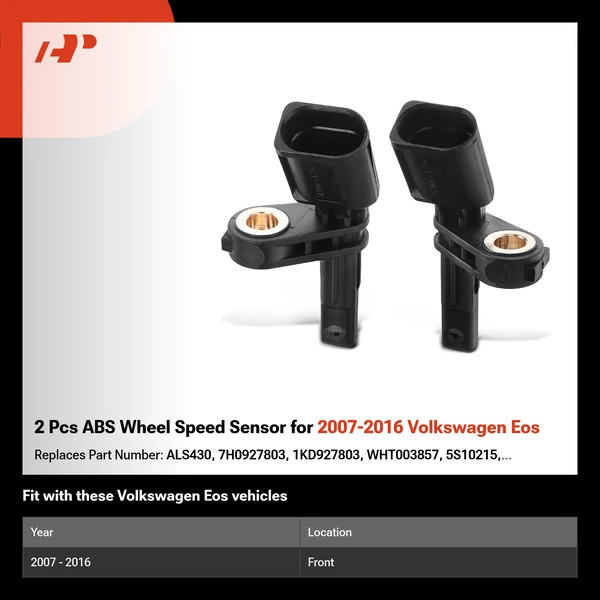 2 Pcs ABS Wheel Speed Sensor for 2007-2016 Volkswagen Eos