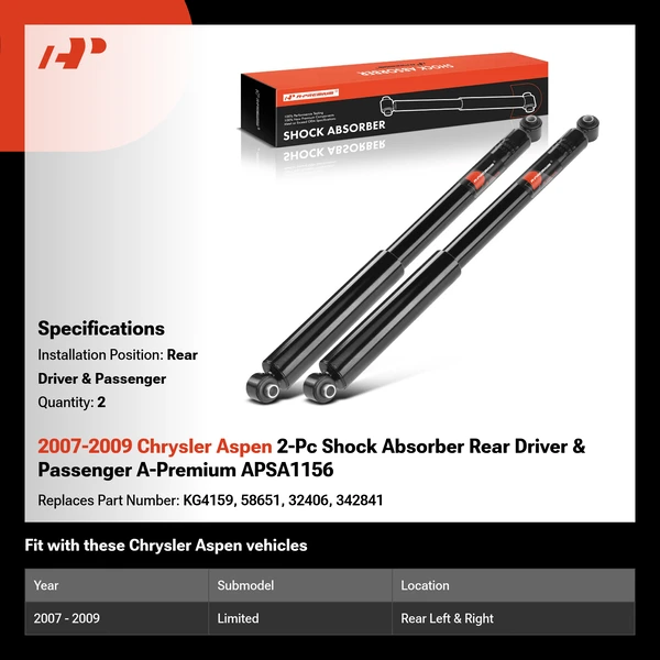 2007-2009 Chrysler Aspen 2-Pc Shock Absorber Rear Driver & Passenger A-Premium APSA1156