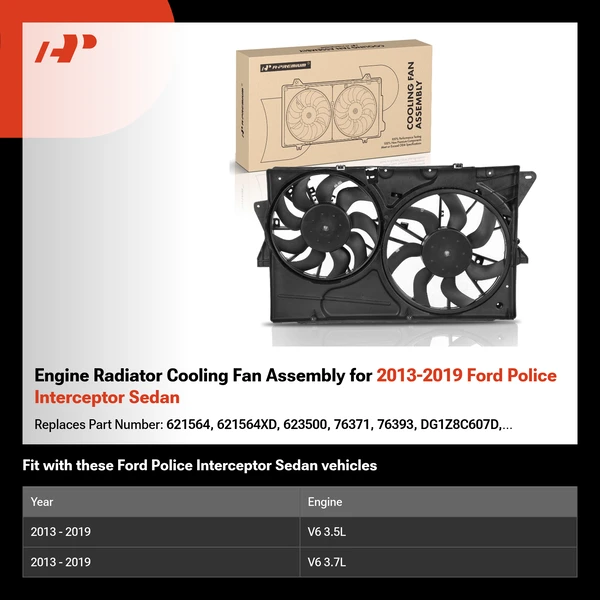 Engine Radiator Cooling Fan Assembly for 2013-2019 Ford Police Interceptor Sedan