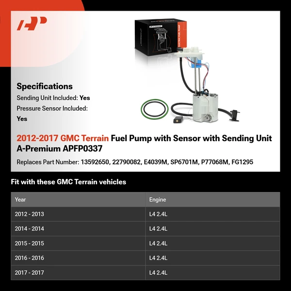 2012-2017 GMC Terrain Fuel Pump with Sensor with Sending Unit A-Premium APFP0337