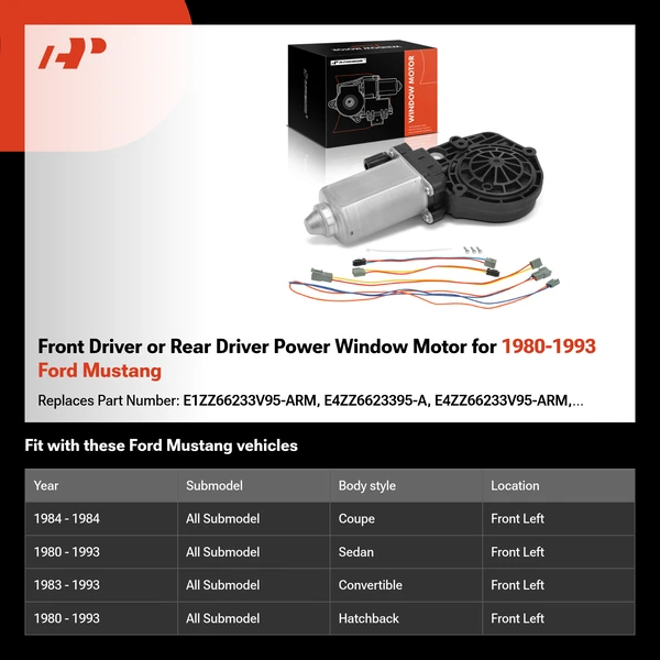 Front Driver or Rear Driver Power Window Motor for 1980-1993 Ford Mustang