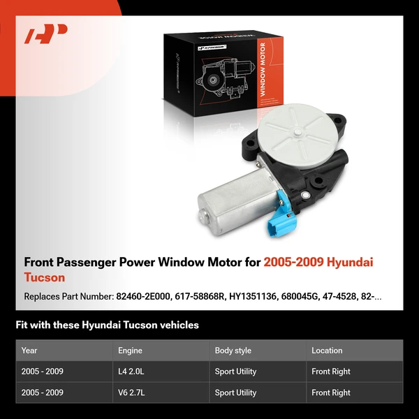 Front Passenger Power Window Motor for 2005-2009 Hyundai Tucson