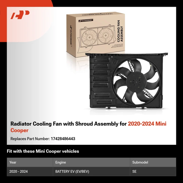 Radiator Cooling Fan with Shroud Assembly for 2020-2024 Mini Cooper