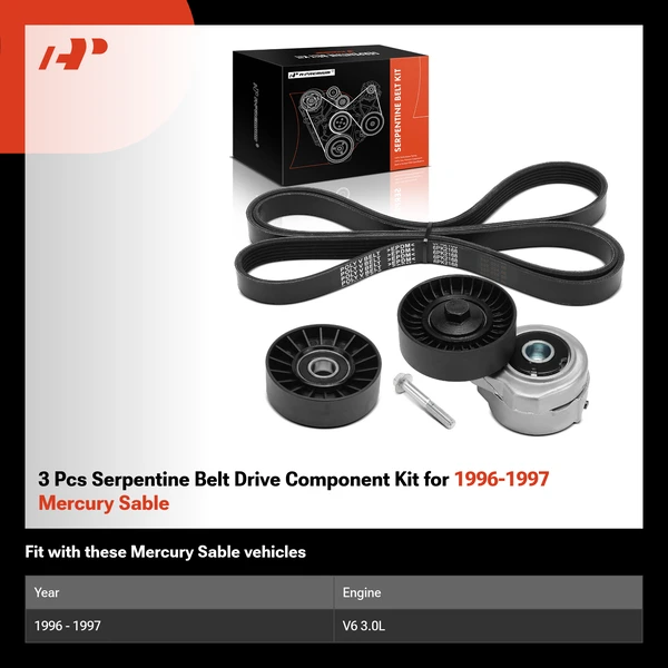 3 Pcs Serpentine Belt Drive Component Kit for 1996-1997 Mercury Sable