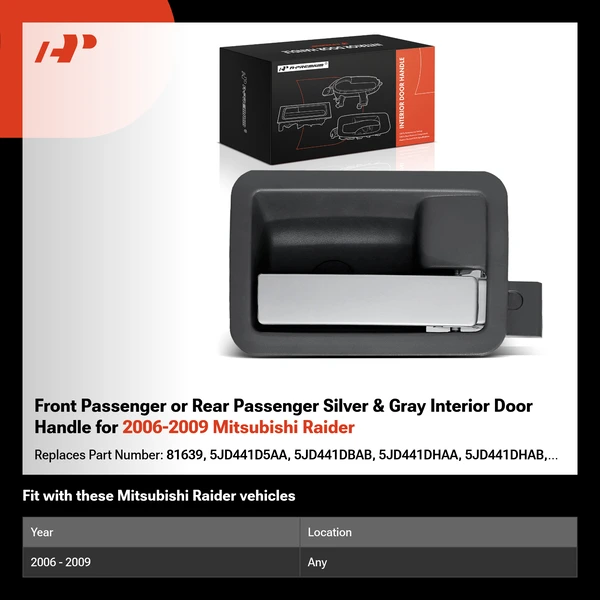 Front Passenger or Rear Passenger Silver & Gray Interior Door Handle for 2006-2009 Mitsubishi Raider