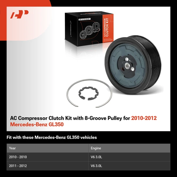 AC Compressor Clutch Kit with 8-Groove Pulley for 2010-2012 Mercedes-Benz GL350