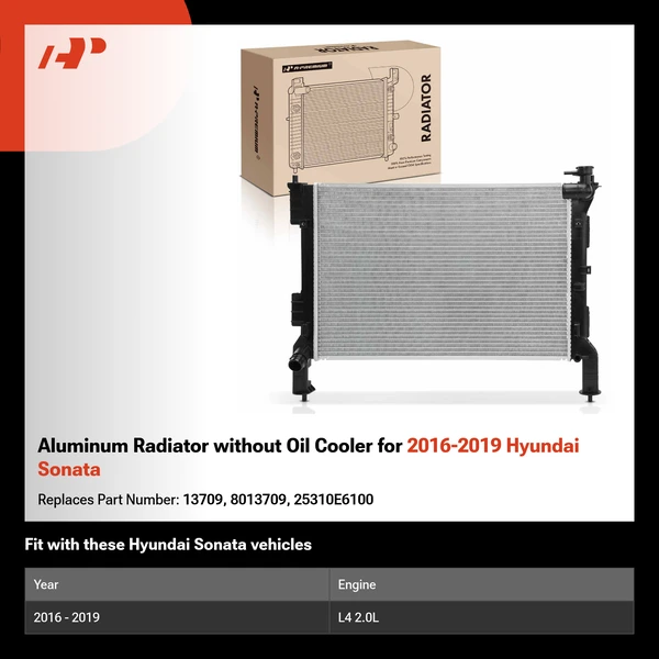 Aluminum Radiator without Oil Cooler for 2016-2019 Hyundai Sonata