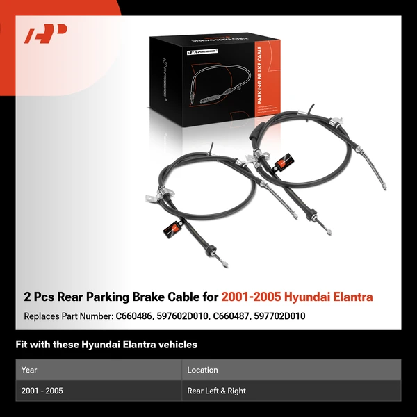 2 Pcs Rear Parking Brake Cable for 2001-2005 Hyundai Elantra