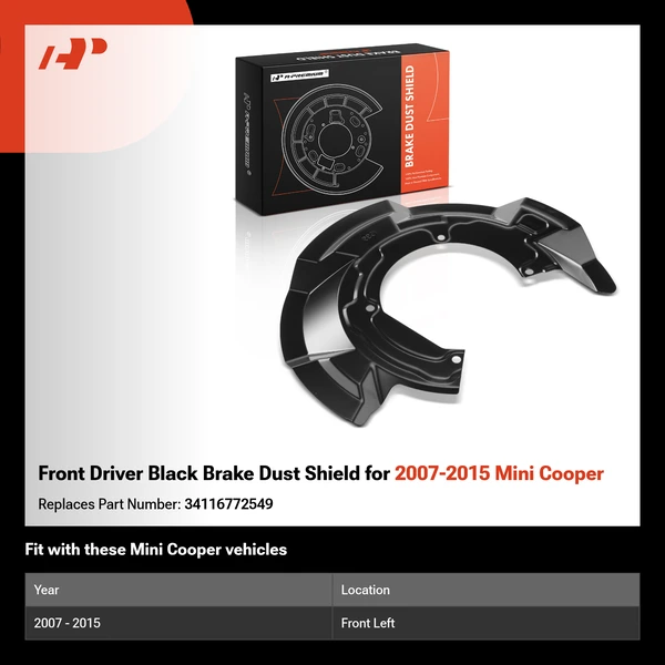 Front Driver Black Brake Dust Shield for 2007-2015 Mini Cooper