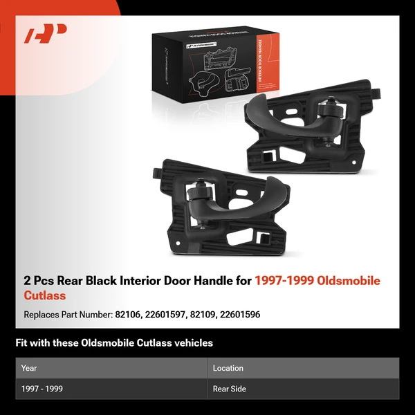 2 Pcs Rear Black Interior Door Handle for 1997-1999 Oldsmobile Cutlass