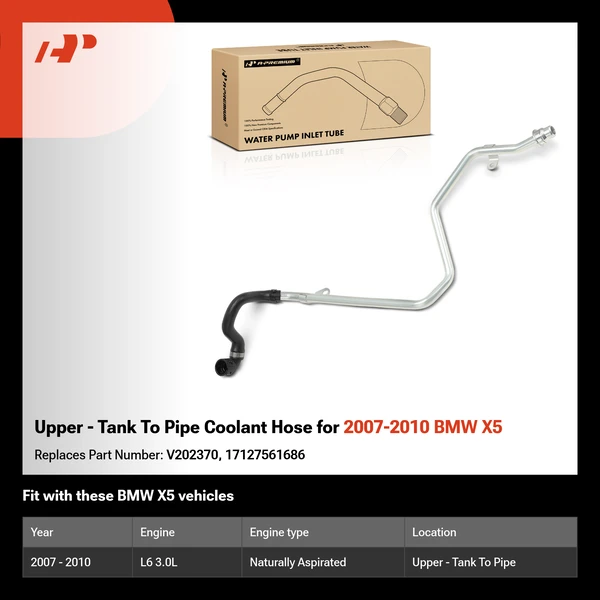 Upper - Tank To Pipe Coolant Hose for 2007-2010 BMW X5