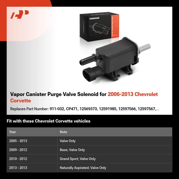 Vapor Canister Purge Valve Solenoid for 2006-2013 Chevrolet Corvette