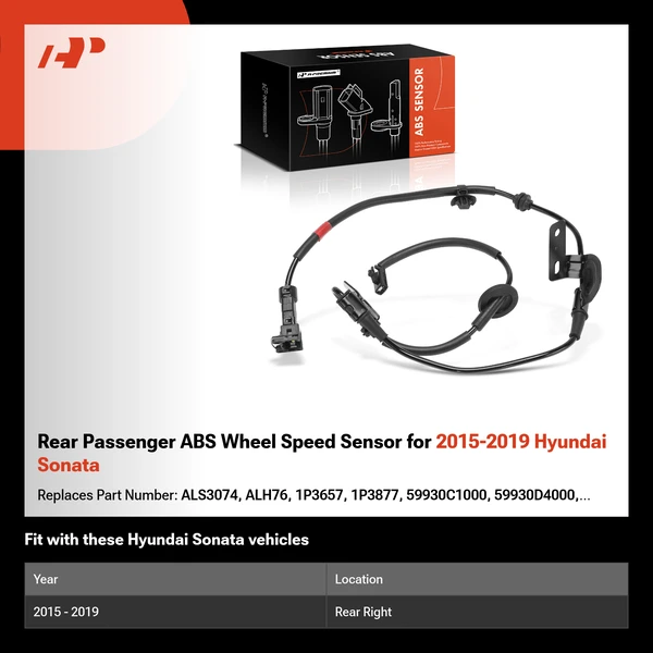 Rear Passenger ABS Wheel Speed Sensor for 2015-2019 Hyundai Sonata