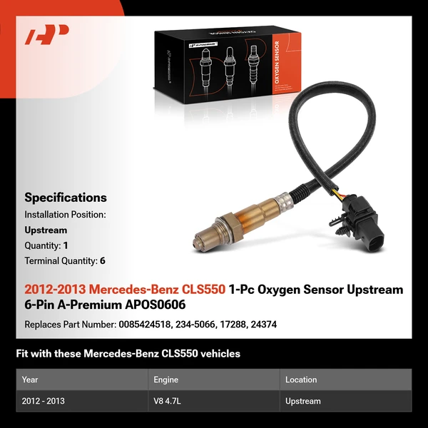 2012-2013 Mercedes-Benz CLS550 1-Pc Oxygen Sensor Upstream 6-Pin A-Premium APOS0606