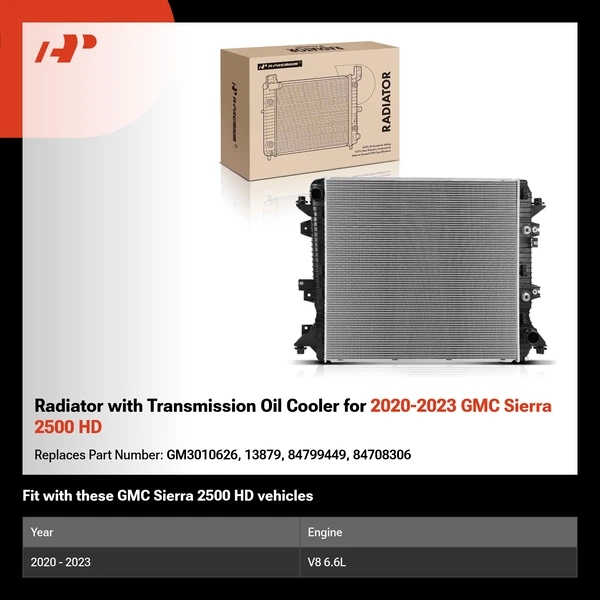 Radiator with Transmission Oil Cooler for 2020-2023 GMC Sierra 2500 HD