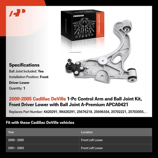 2000-2005 Cadillac DeVille 1-Pc Control Arm and Ball Joint Kit, Front Driver Lower with Ball Joint A-Premium APCA0421
