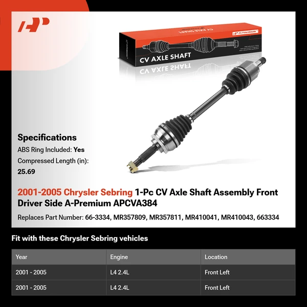 2001-2005 Chrysler Sebring 1-Pc CV Axle Shaft Assembly Front Driver Side A-Premium APCVA384