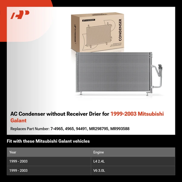 AC Condenser without Receiver Drier for 1999-2003 Mitsubishi Galant