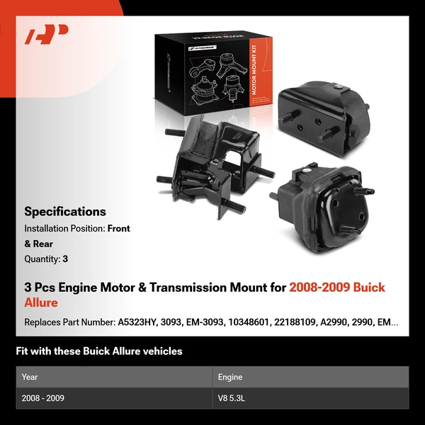 3 Pcs Engine Motor & Transmission Mount for 2008-2009 Buick Allure