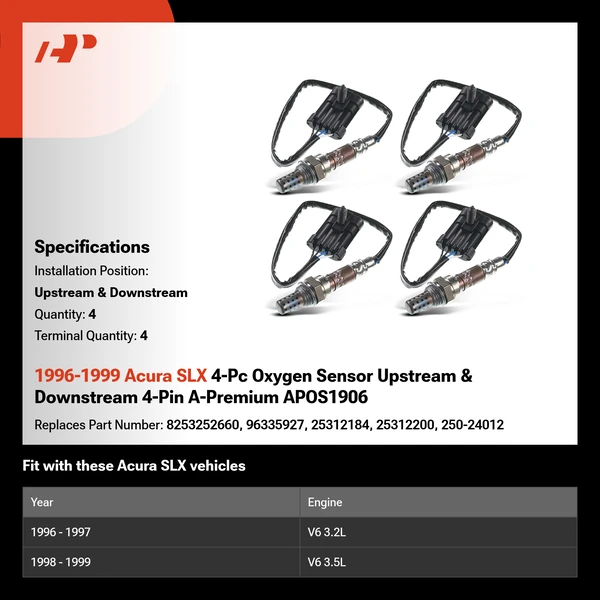 1996-1999 Acura SLX 4-Pc Oxygen Sensor Upstream & Downstream 4-Pin A-Premium APOS1906