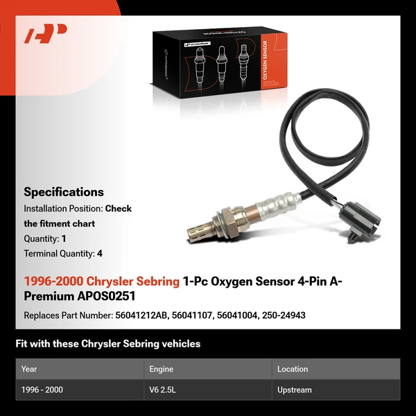 1996-2000 Chrysler Sebring 1-Pc Oxygen Sensor 4-Pin A-Premium APOS0251