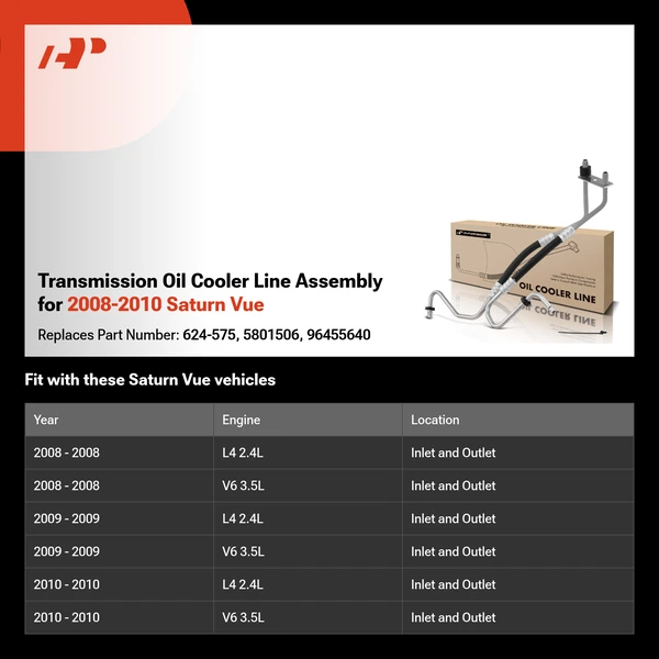 Transmission Oil Cooler Line Assembly for 2008-2010 Saturn Vue