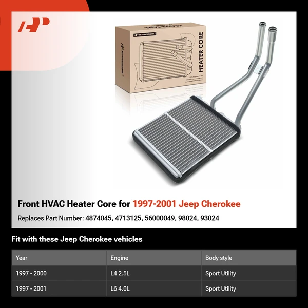 Front HVAC Heater Core for 1997-2001 Jeep Cherokee