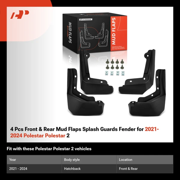 4 Pcs Front & Rear Mud Flaps Splash Guards Fender for 2021-2024 Polestar Polestar 2