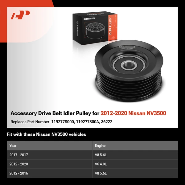 Accessory Drive Belt Idler Pulley for 2012-2020 Nissan NV3500