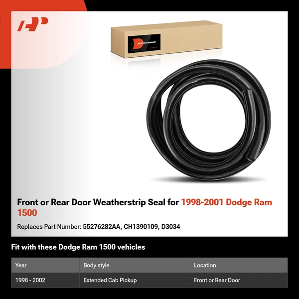 Front or Rear Door Weatherstrip Seal for 1998-2001 Dodge Ram 1500