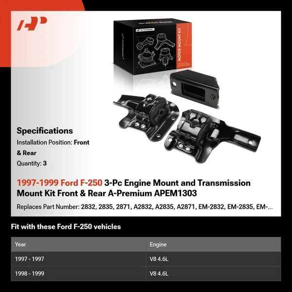1997-1999 Ford F-250 3-Pc Engine Mount and Transmission Mount Kit Front & Rear A-Premium APEM1303